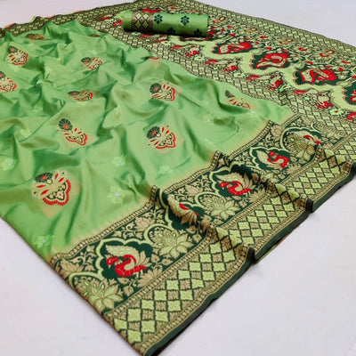 green-festive-wear-floral-woven-designer-soft-silk-banarasi-saree-131279