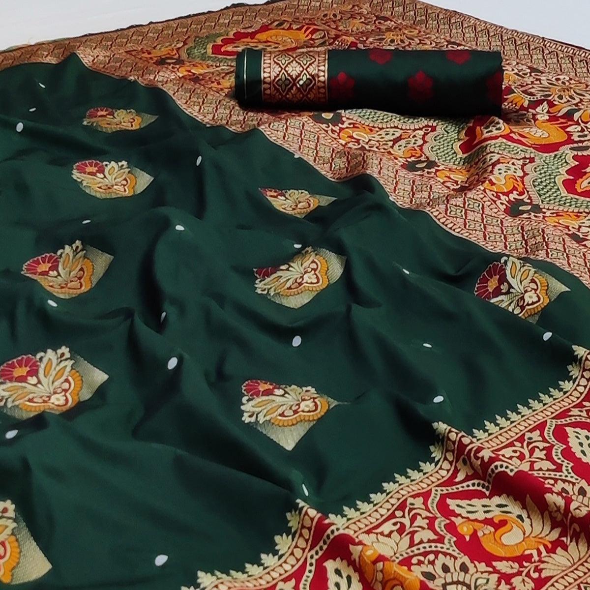 green-festive-wear-floral-woven-designer-soft-silk-banarasi-saree-131276