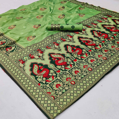 green-festive-wear-floral-woven-designer-soft-silk-banarasi-saree-131279