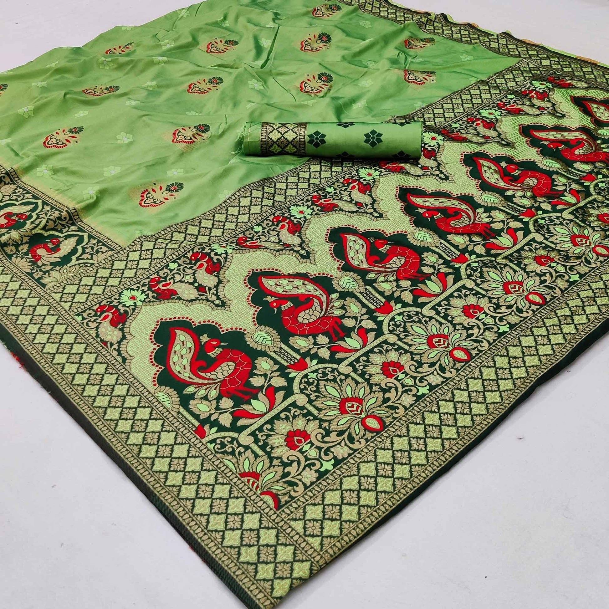 green-festive-wear-floral-woven-designer-soft-silk-banarasi-saree-131279