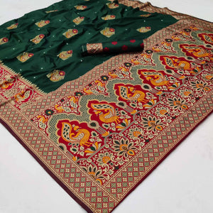 green-festive-wear-floral-woven-designer-soft-silk-banarasi-saree-131276