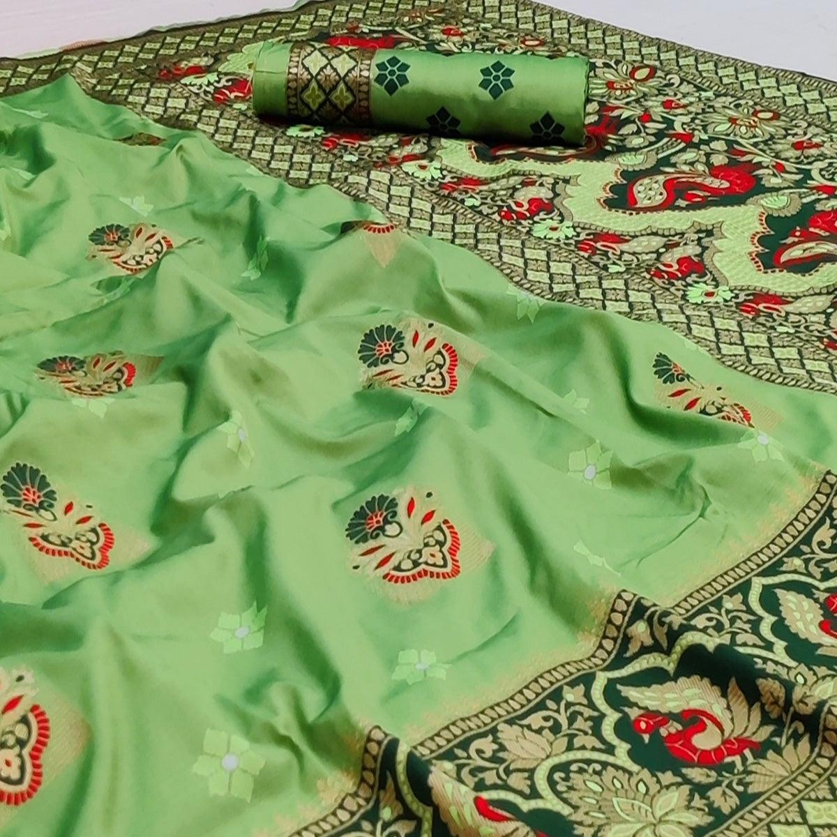green-festive-wear-floral-woven-designer-soft-silk-banarasi-saree-131279