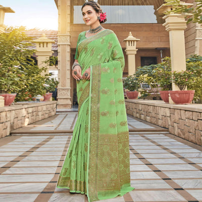 green-festive-wear-floral-woven-linen-saree-134667