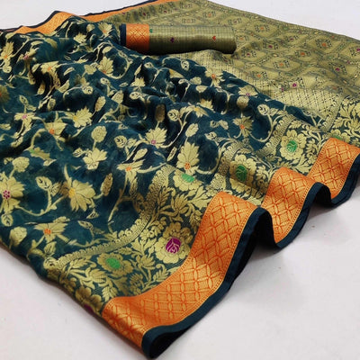 green-festive-wear-floral-woven-organza-saree-128950