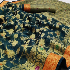 green-festive-wear-floral-woven-organza-saree-128950