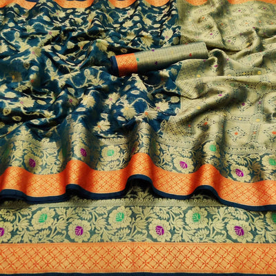 green-festive-wear-floral-woven-organza-saree-128950