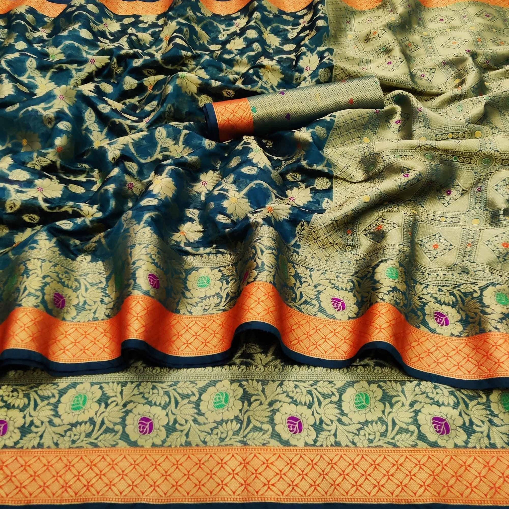 green-festive-wear-floral-woven-organza-saree-128950