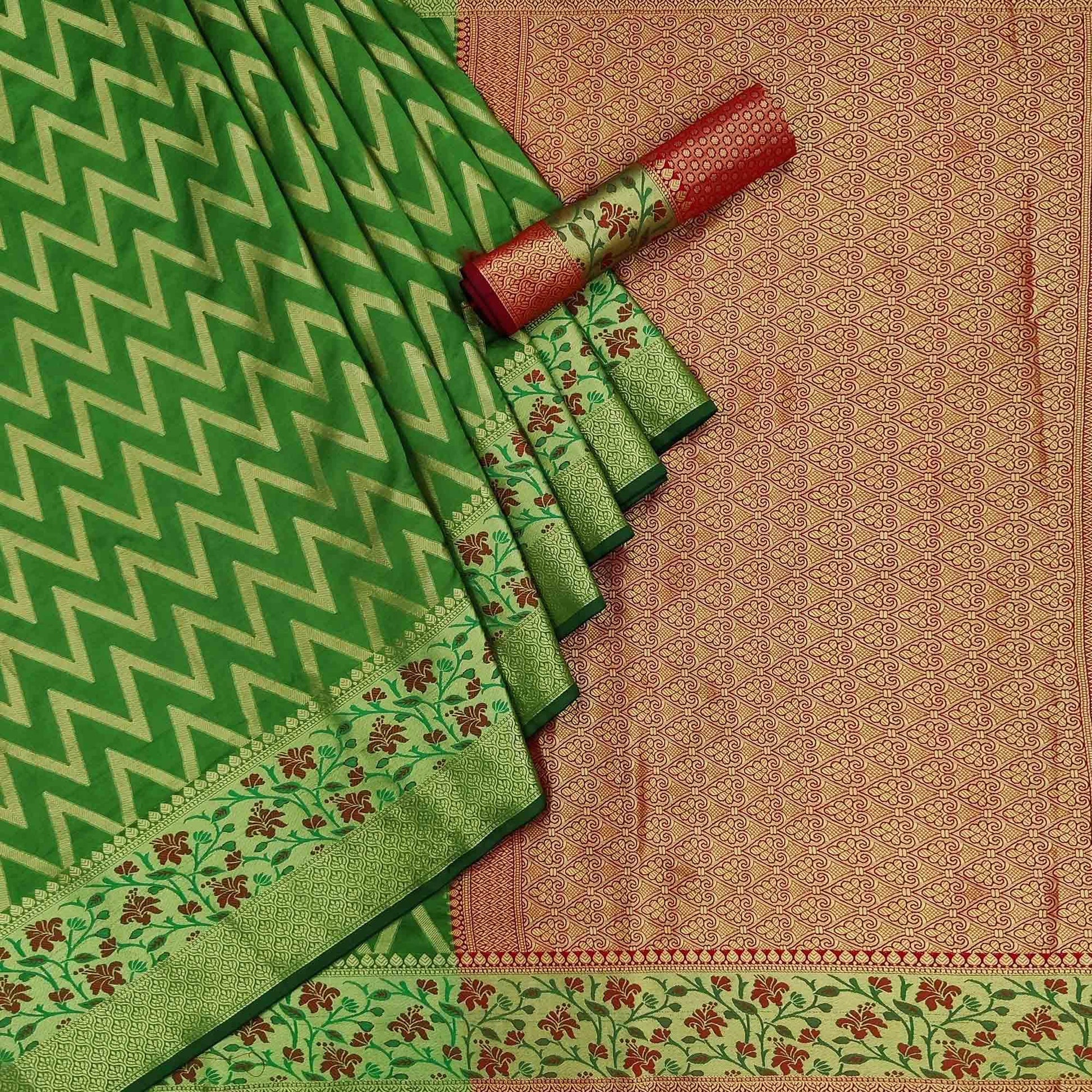green-festive-wear-floral-woven-silk-saree-141077