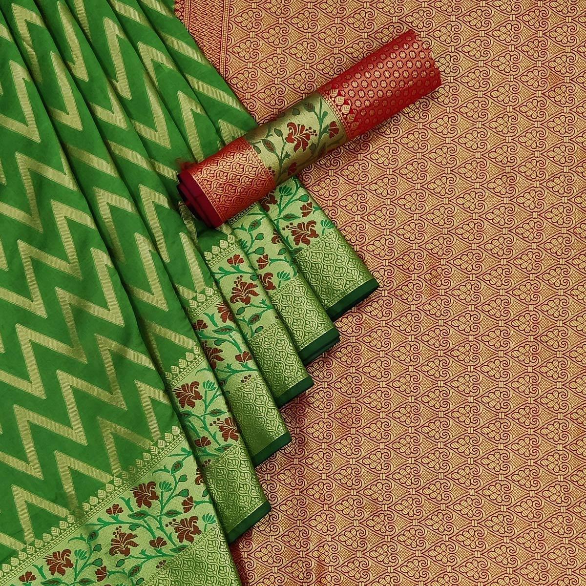 green-festive-wear-floral-woven-silk-saree-141077
