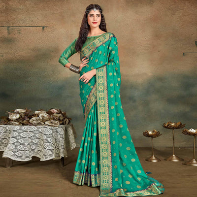 green-festive-wear-foil-work-chiffon-saree-with-banarasi-border-124109