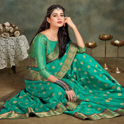 green-festive-wear-foil-work-chiffon-saree-with-banarasi-border-124109