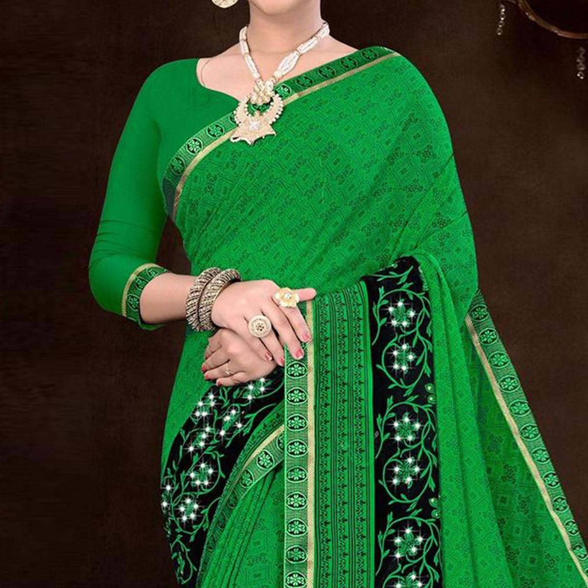 green-festive-wear-geometric-printed-work-georgette-designer-saree