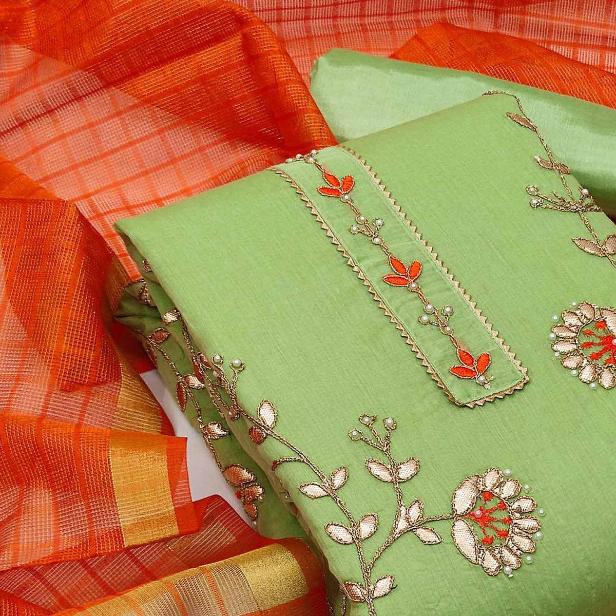 green-festive-wear-hand-butta-work-modal-chanderi-dress-material-126785