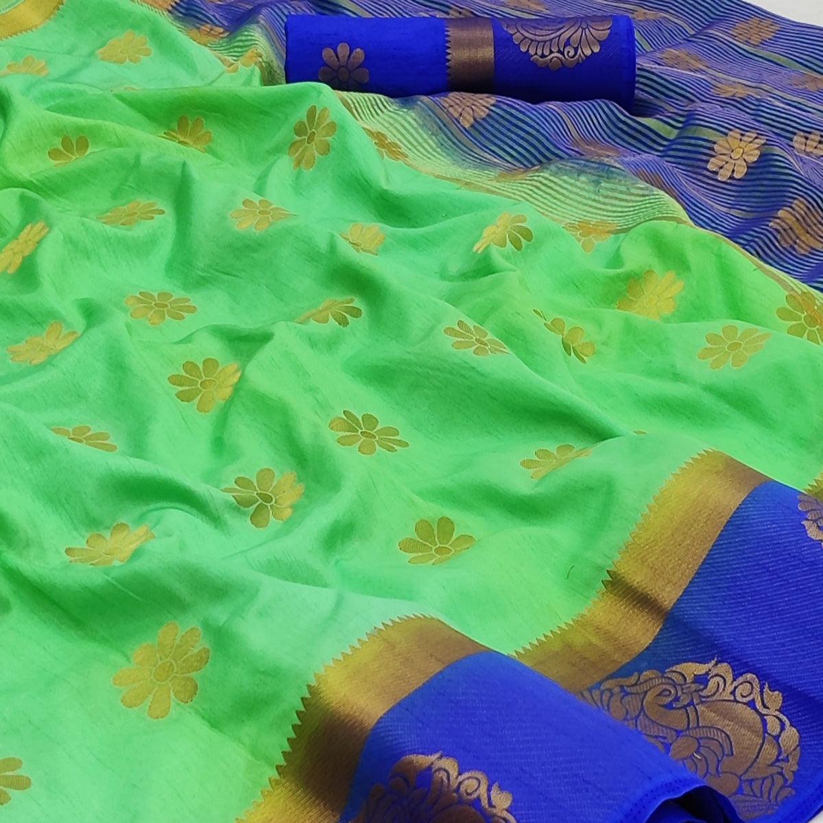 green-festive-wear-jacquard-border-soft-silk-saree-128384
