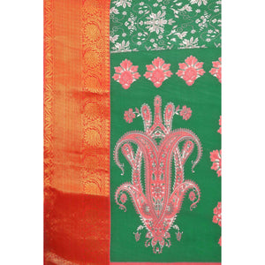 green-festive-wear-kalamkari-printed-chanderi-silk-saree-with-zari-weaving-border-128489