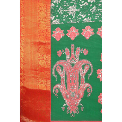 green-festive-wear-kalamkari-printed-chanderi-silk-saree-with-zari-weaving-border-128489
