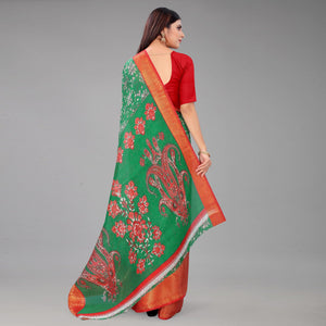 green-festive-wear-kalamkari-printed-chanderi-silk-saree-with-zari-weaving-border-128489