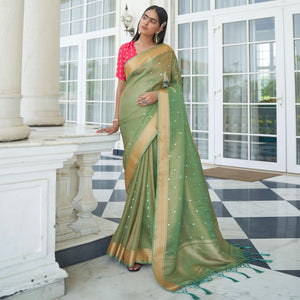 green-festive-wear-mirror-work-handloom-silk-saree-118265