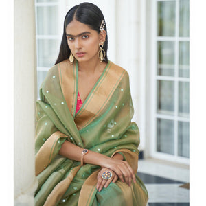 green-festive-wear-mirror-work-handloom-silk-saree-118265