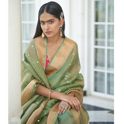 green-festive-wear-mirror-work-handloom-silk-saree-118265