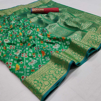 green-festive-wear-patola-printed-art-silk-saree-142923