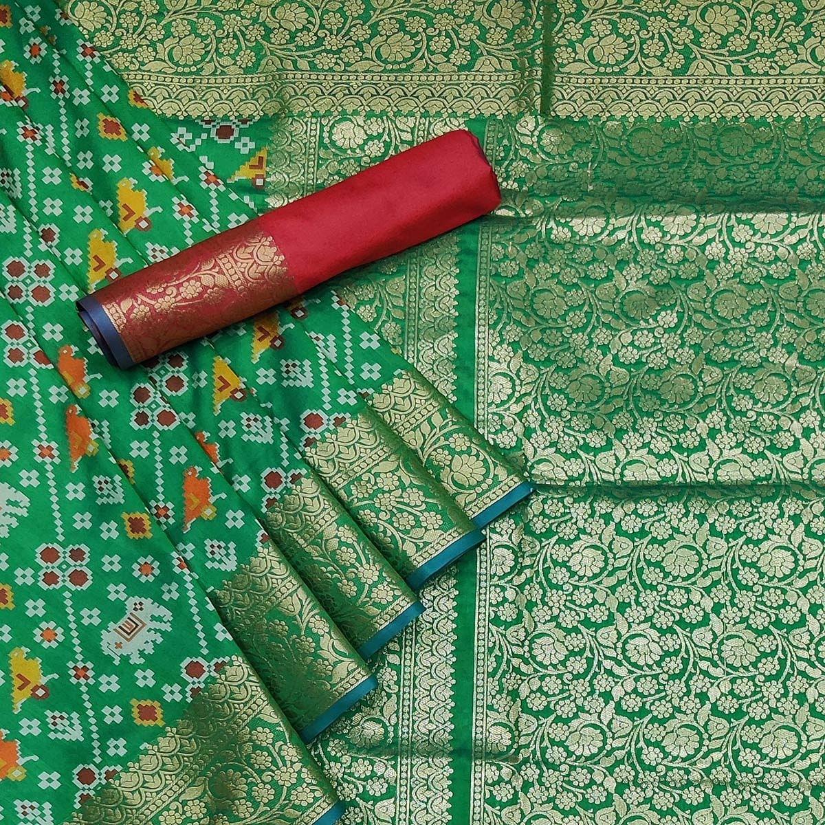 green-festive-wear-patola-printed-art-silk-saree-142923