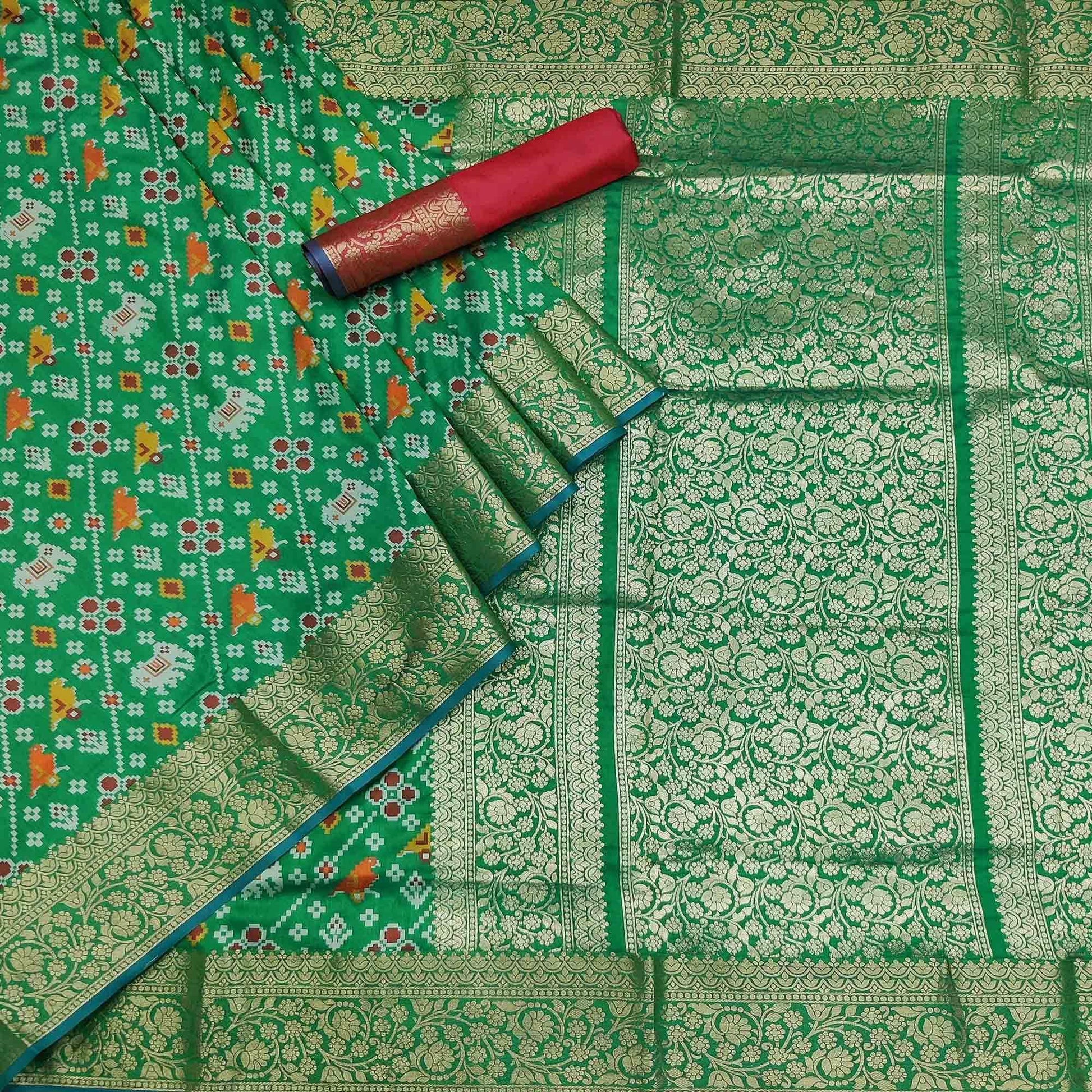 green-festive-wear-patola-printed-art-silk-saree-142923