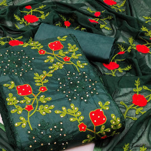 green-festive-wear-pearl-work-embroidered-cotton-dress-material-139363