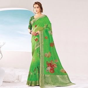 green-festive-wear-printed-woven-organza-saree-120061