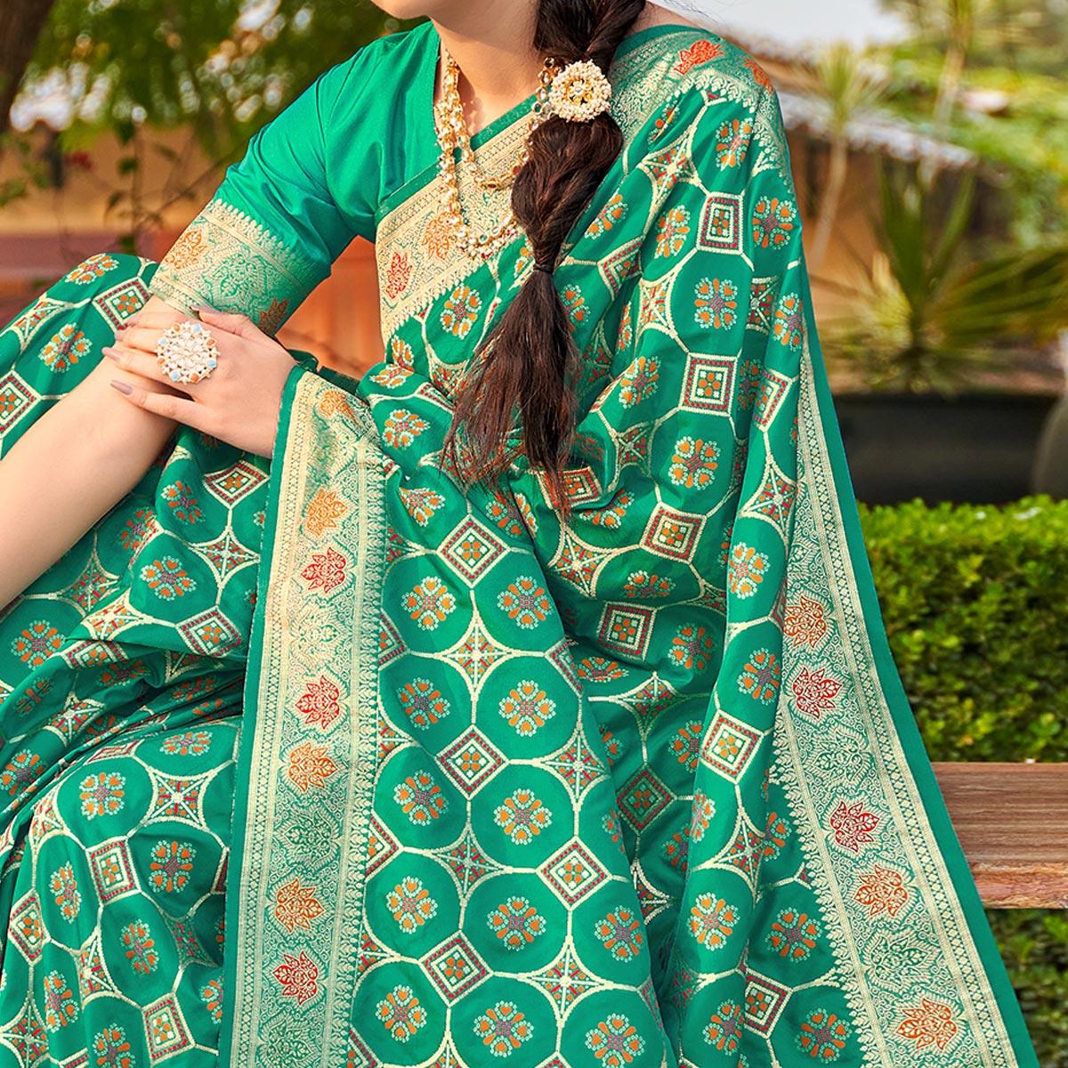 green-festive-wear-printed-banarasi-soft-silk-saree-137520