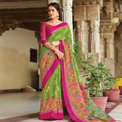 green-festive-wear-printed-brasso-saree-132772
