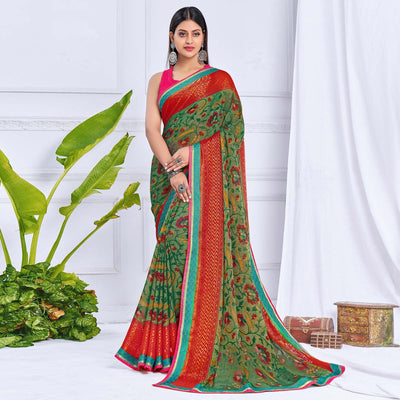 green-festive-wear-printed-brasso-saree-139447