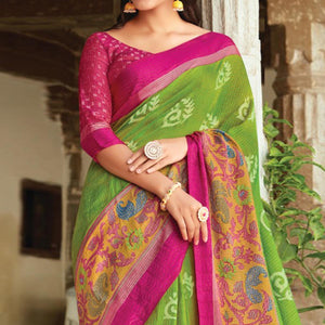 green-festive-wear-printed-brasso-saree-132772