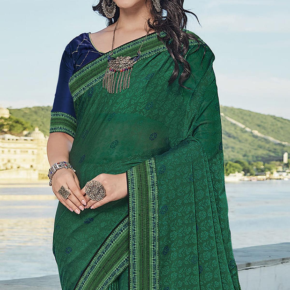 green-festive-wear-printed-brasso-saree-139329