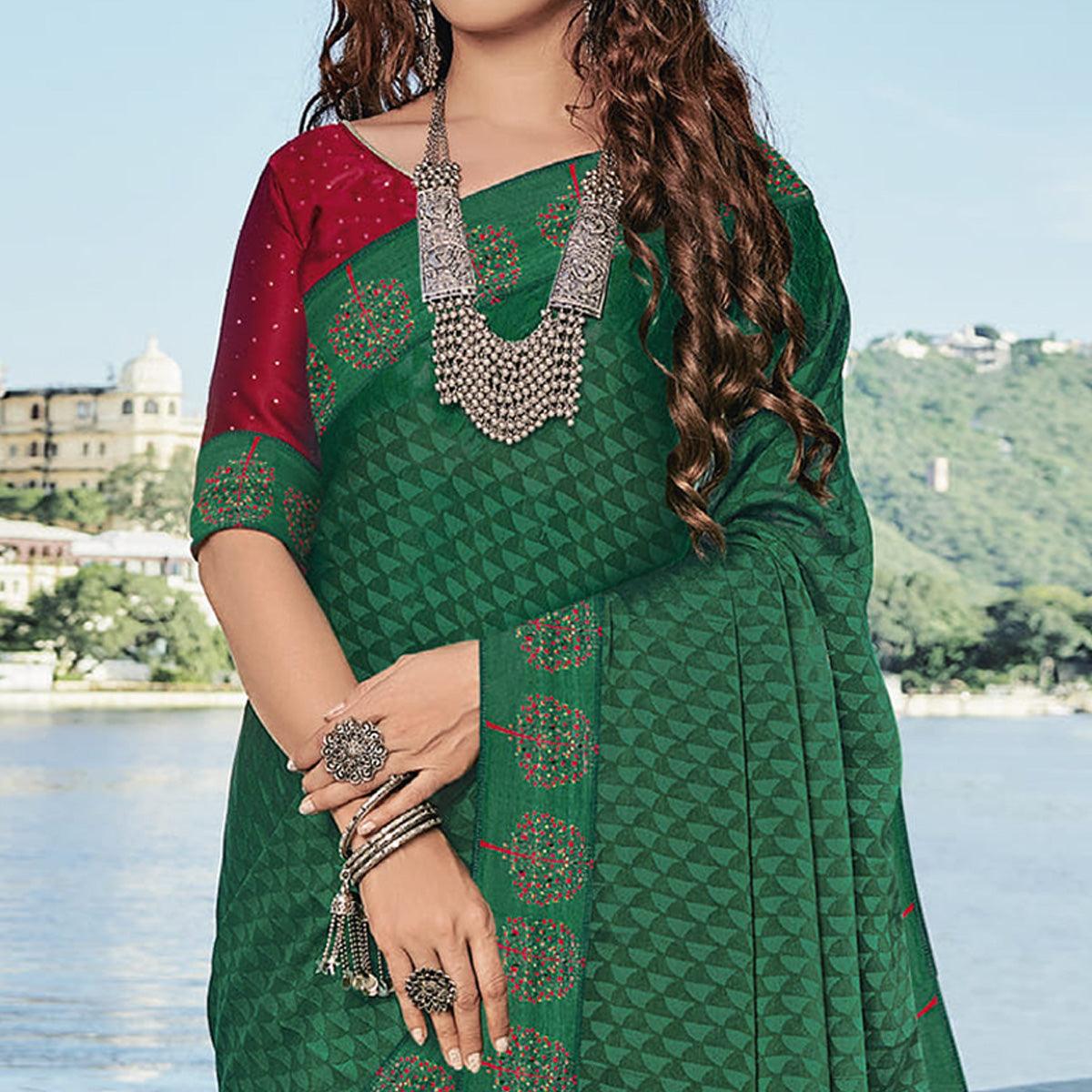 green-festive-wear-printed-brasso-saree-139317