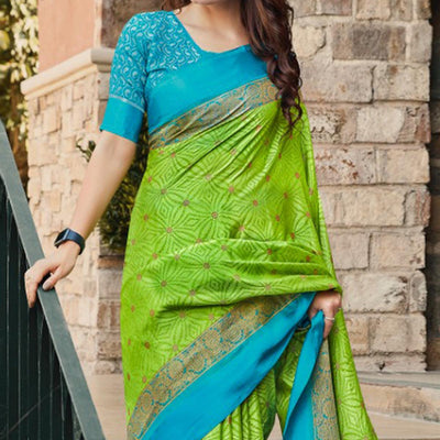 green-festive-wear-printed-brasso-saree-132761