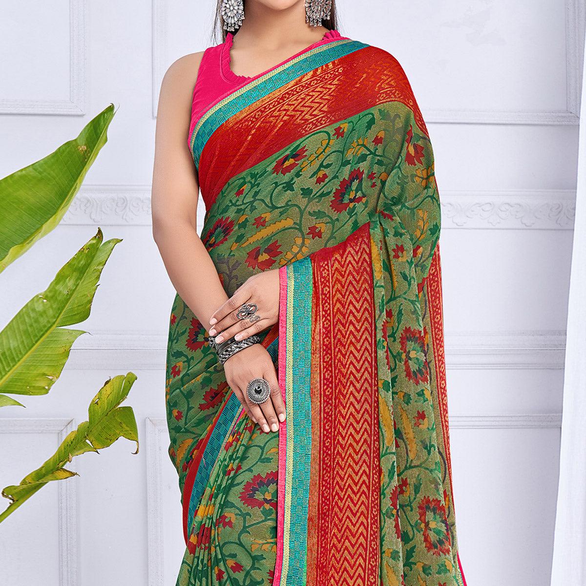green-festive-wear-printed-brasso-saree-139447