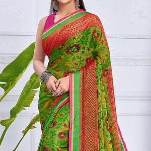 green-festive-wear-printed-brasso-saree-139446