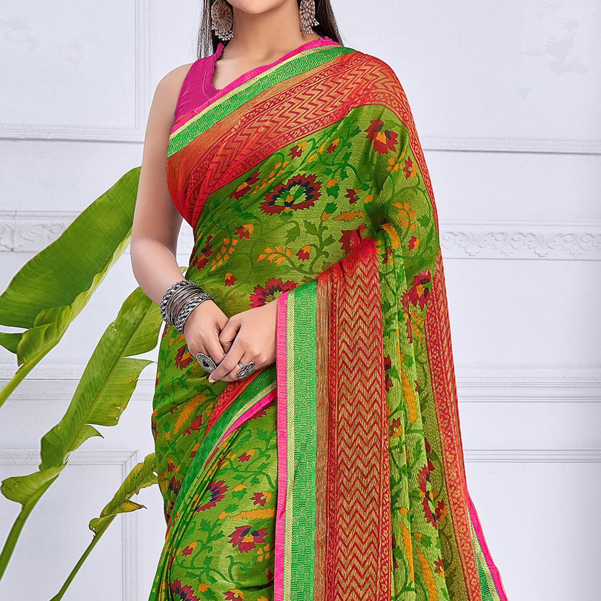 green-festive-wear-printed-brasso-saree-139446