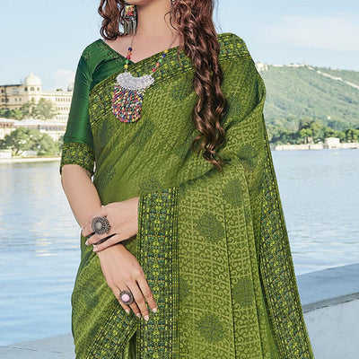 green-festive-wear-printed-brasso-saree-139326