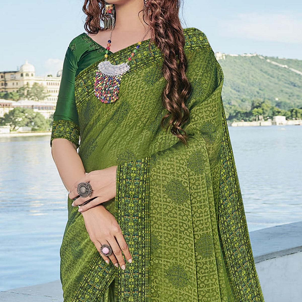 green-festive-wear-printed-brasso-saree-139326