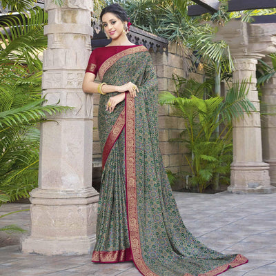 green-festive-wear-printed-chiffon-saree-141547