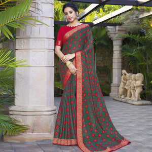 green-festive-wear-printed-chiffon-saree-141546