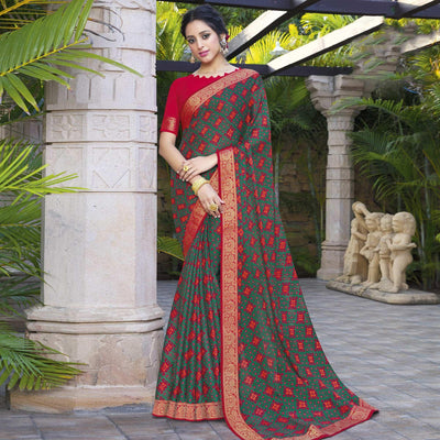 green-festive-wear-printed-chiffon-saree-141546