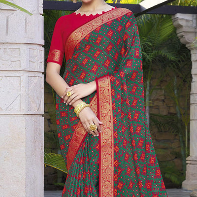 green-festive-wear-printed-chiffon-saree-141546