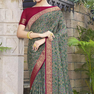 green-festive-wear-printed-chiffon-saree-141547