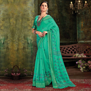 green-festive-wear-printed-cotton-saree-127522