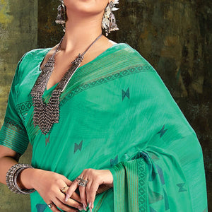 green-festive-wear-printed-cotton-saree-127522