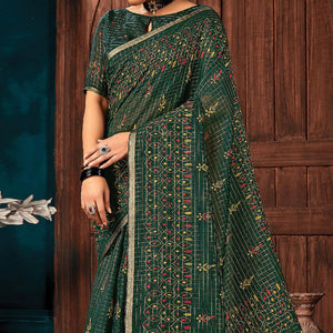 green-festive-wear-printed-cotton-saree-134687
