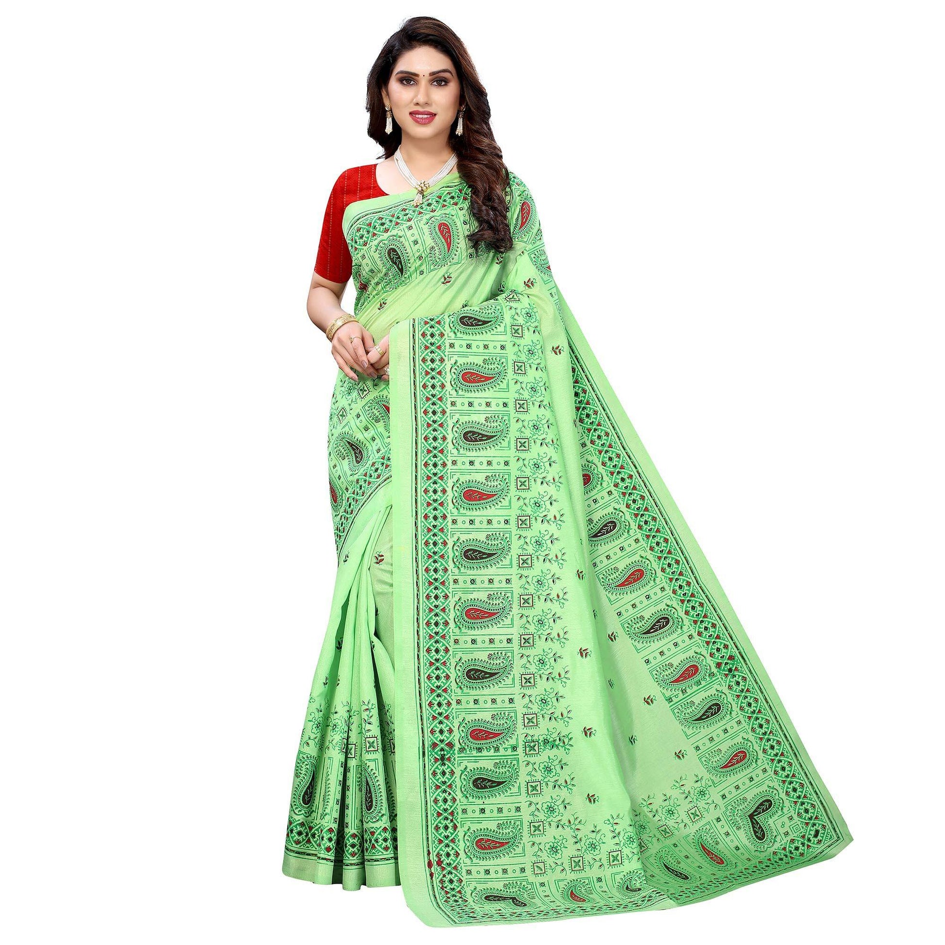 green-festive-wear-printed-cotton-silk-saree-141825